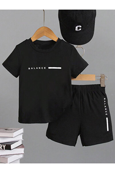 Styli Boys Black Slogan T-Shirt and Shorts Set
