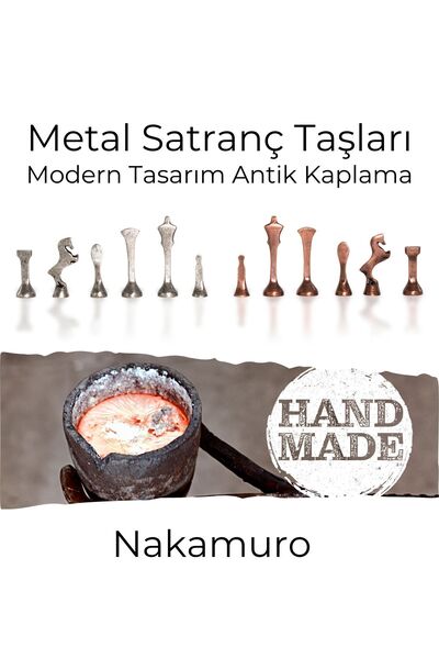 Metalicraft Nakamuro Luxury Metal Chess Pieces - Antique Copper and Antique Tin Plated - Medium Size