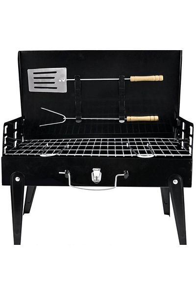 OEM Gratar camping Pexor Portabil tip Valiza cu ustensile 43x26x46 cm, Negru