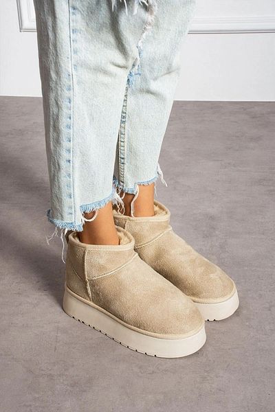 SEVER AYAKKABI Women's Half Ankle Mini Wool Suede Dry Day Thick Sole Boots