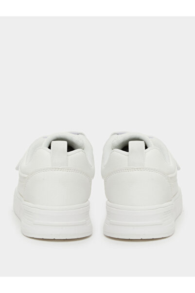 Styli Unisex White Textured Sneakers with Hook and Lace