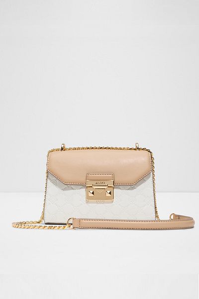 Aldo Crelalle - Women's Small Size Chain Handle White Crossbody Bag with Metal Closure