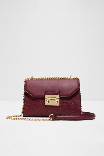 Aldo Crelalle - Women's Small Size Chain Handle Metal Closure Claret Red Crossbody Bag