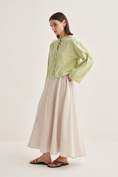 EBU Prive Women's Organic Cotton V-Neck Short Blouse Pale Green