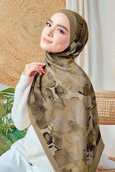 hijabchi Μεταξωτό σάλι Bursa - Σειρά Leylak Bahçesi - Νέα Συλλογή - Μπεζ