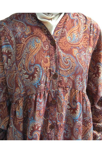 Bilenler Women's Modal Hijab Dress – Paisley Pattern – Comfortable Fit – 135 cm Height – 1-2 Sizes