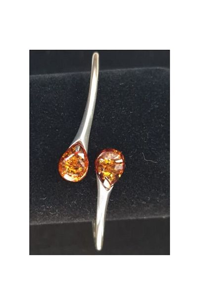 OEN Silver pendant with cognac brown amber, length 2.5 cm
