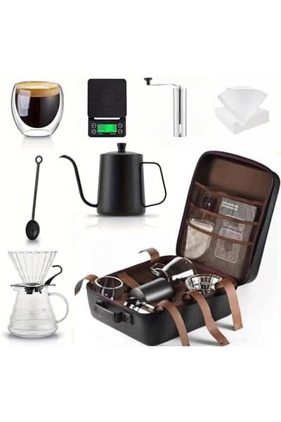 SKY TOUCH SKY-TOUCH V60 Pour Over Coffee Makers 9 Pcs with Manual Grinder Dripper Set, Coffee Tool Set for Hom