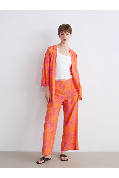 LC Waikiki بنطلون نسائي منقوش بخصر مطاطي وردي