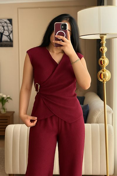 Butik Beyza Buckle Blouse Pants Set
