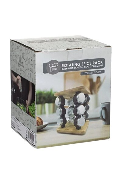 divendi-ro Rotating spice rack, wooden, with 12 glass containers, dimensions 17.5x17.5x17.5x21.5cm, transparent