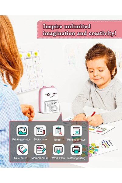 Generic SKY-TOUCH Mini Bluetooth Thermal Sticker Printer, Pink - Includes 13 Rolls & 5 Color Pens