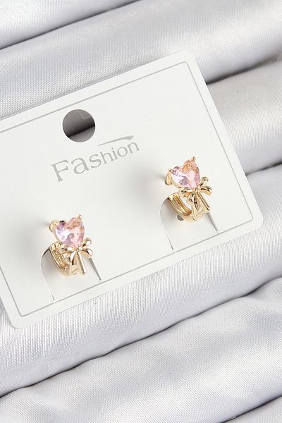 SeyCey.co Brass Zircon Stone Bow Heart Model Gold Color Children's Earrings