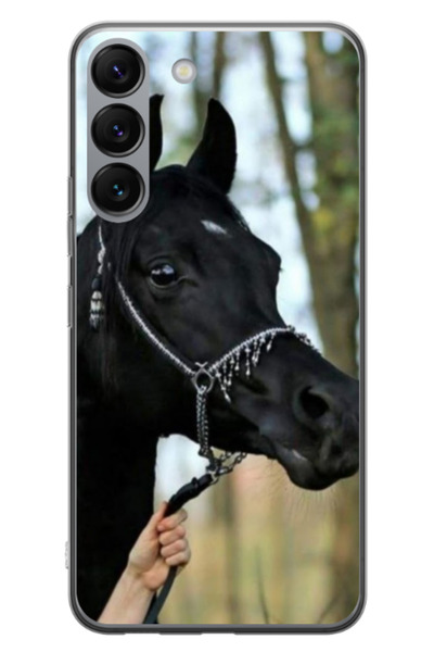 Atlas Персонализиран калъф за Samsung Galaxy S23 Plus, модел Черен кон, S1D1M...