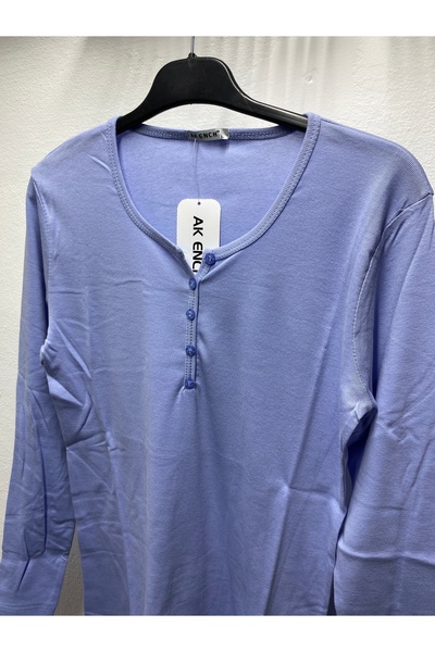 Ak Ench Cotton Solid Color Normal Fit Buttoned Lycra Cotton Ribbon Cotton Summer Women's Mother's Combed Bluz
