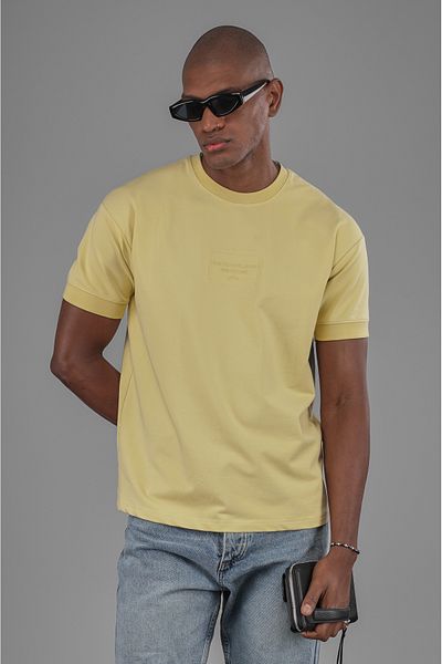 Butik Trend Biz Sleeve Ribbed Embossed Printed Half Oversize Fit Men's T-Shirt