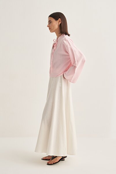 EBU Prive Women's Organic Cotton V-Neck Short Blouse Pink