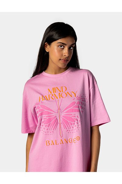 duneus Butterfly Print Sports T-Shirt - Pink