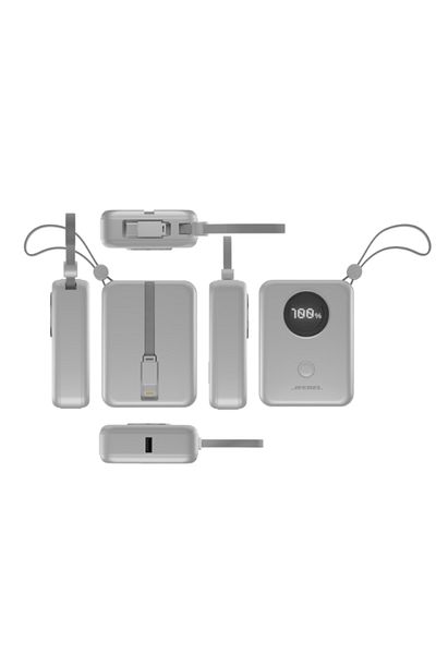 Jeebel 10000mAh White Power Bank with Digital Display 22.5W PD Fast Charging & Lightning and Type-C Cables