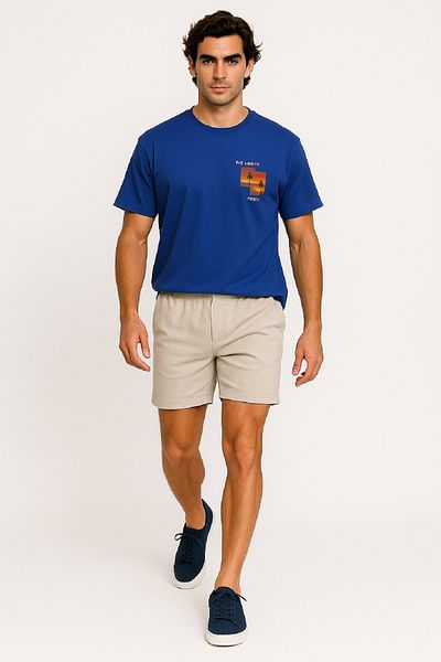 OIL PARK Crew Neck Chest Landscape Printed 100% Cotton Regular Fit Stretch Single Jersey T-Shirt
