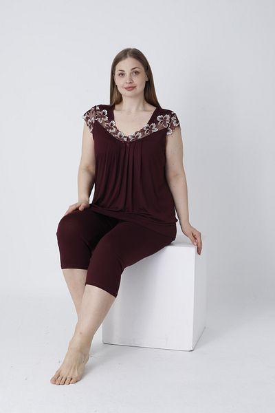 Cotpark Women's Plus Size Viscose Elastane Fabric Short Sleeve Capri Suit 14544