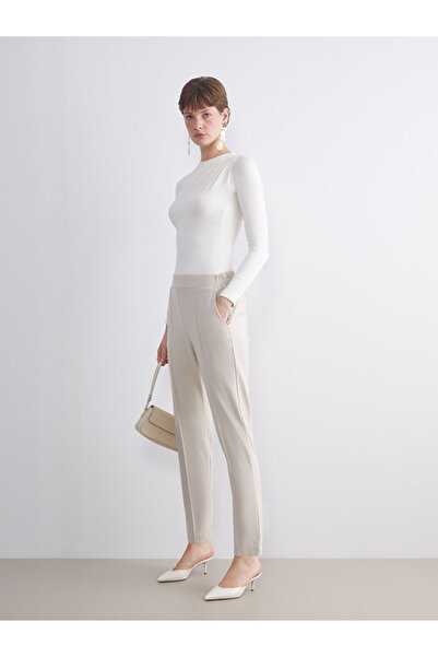 LC Waikiki Beige Plus Size Elastic Waist Women's Cigarette Pants