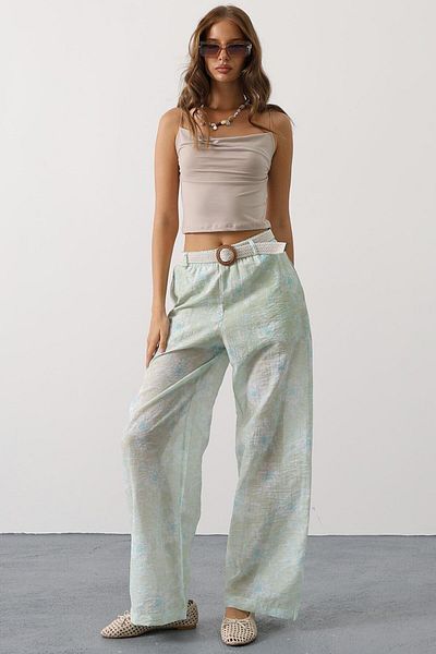 VAGGON Floral Belt Detailed Trousers