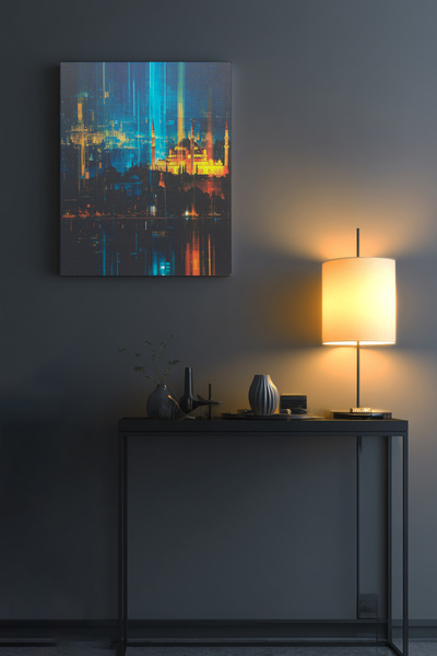 Ahsen resim çerçeve Silueta luminilor de noapte din Istanbul, tablou pe pânză...