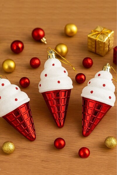 BeySüS Christmas Tree Ornament Red Ice Cream Cone Set of 3