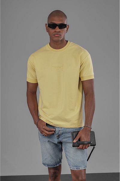 Butik Trend Biz Sleeve Ribbed Embossed Printed Half Oversize Fit Men's T-Shirt