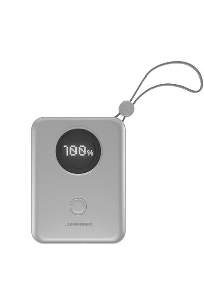 Jeebel 10000mAh White Power Bank with Digital Display 22.5W PD Fast Charging & Lightning and Type-C Cables