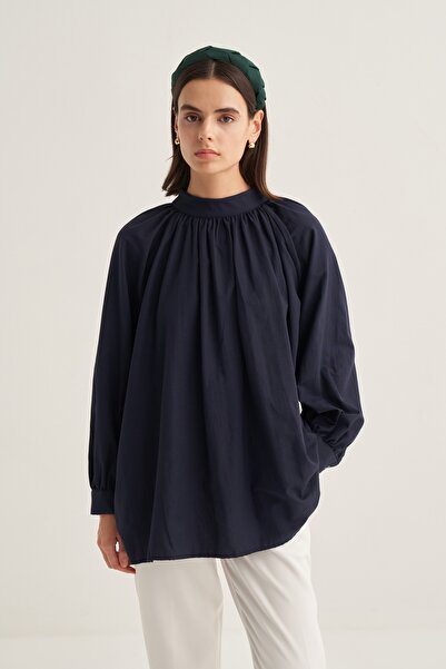 EBU Prive Women's Poplin Halter Neck Blouse Navy Blue