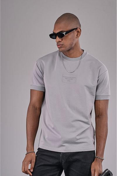 Butik Trend Biz Sleeve Ribbed Embossed Printed Half Oversize Fit Men's T-Shirt