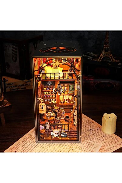 divendi-ro Căsuță din lemn, miniatură, de asamblat, DIY, cu mobilă, accesorii și lumini LED, multicoloră