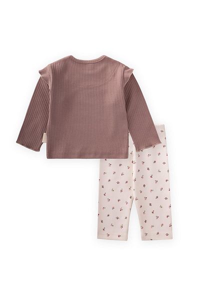 Cigit Embroidered Long Sleeve Ribbed Suit 0-5 Years Copper