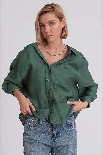 My Blog Emerald Off Shoulder Oversize Shirt - 4612