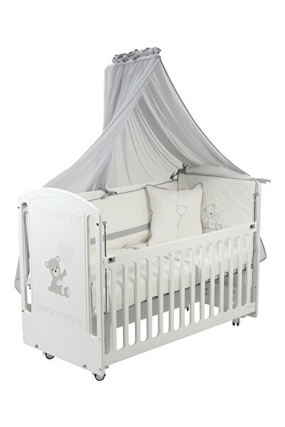 MeltemKids Sweet Bear Anne Yanı Ahşap Sallanır Beşik 60x120 cm (beyaz-bear)