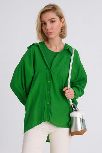 My Blog Grass Green Off-Shoulder Oversize Shirt - 4612