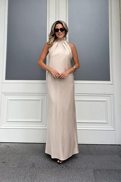 Laluvia Stone Halter Satin Dress