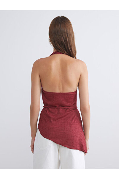LC Waikiki Bordo Halter Yaka Dokulu Sırtı Pencereli Bluz