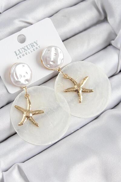 REBORN DESIGN Pearl Starfish Figured Model Gold Color Women's Earrings