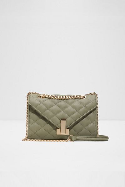 Aldo Chelsy - Women's Medium Size Chain Strap Metal Closure Quilted Khaki Bag