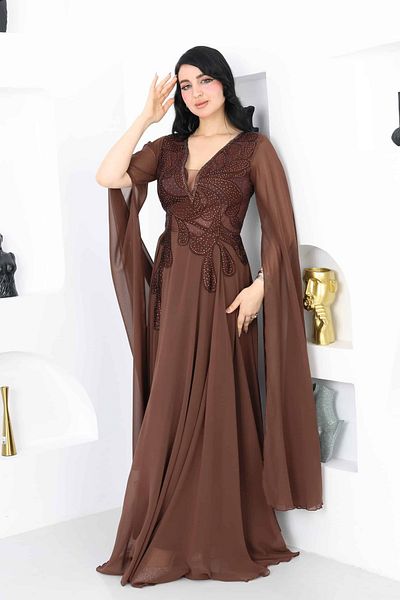 modern designer Long embroidered evening dress