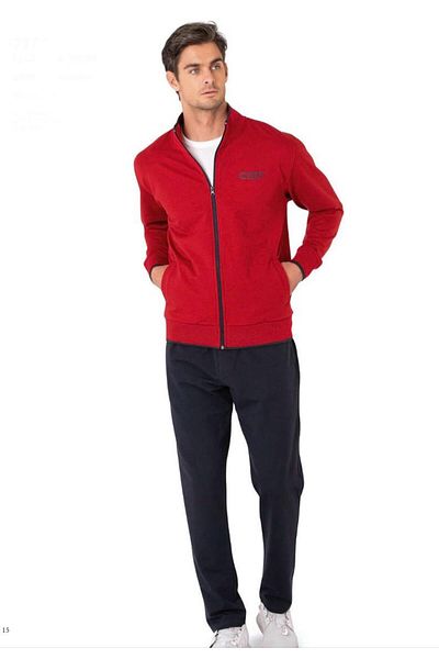 Pierre Cardin Men's Burgundy Cotton Zippered Tracksuit Set .R.O1.P.I.Erş.Ii.E.L.T