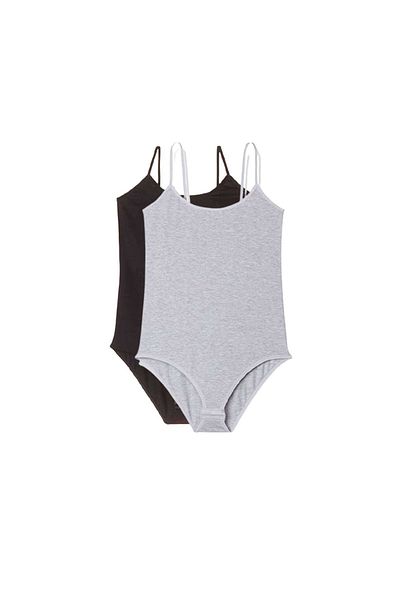 SepetBudur Women's Snapback Bodysuit with 2 String Straps Black and Gray
