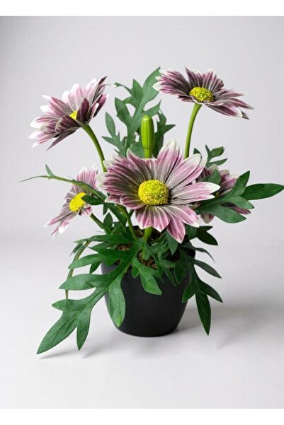 Nettenevime زهرة صناعية برسيم مارغريت ديزي في إناء أسود زهرة صناعية للديكور 3...