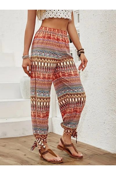 Silerra Women's high waisted side slit detailed patterned wrap pants