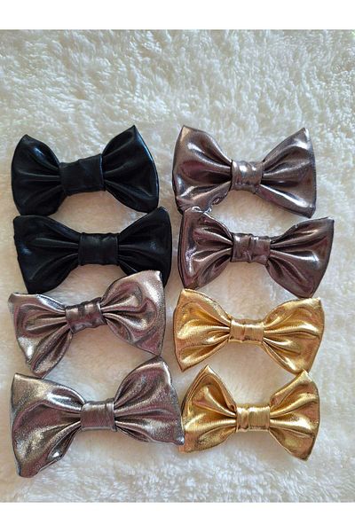 No Name Atelier Shiny Leather Look Stylish Design Bow Buckle Set - Set of 4 8 Pieces Buckles