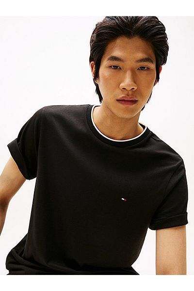 Tommy Hilfiger Men's Short Sleeve Crew Neck Cotton Plain Model Black T-Shirt Mw0Mw39368-Bds