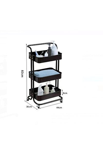 divendi-ro Black metal kitchen worktop, 3 levels, 44x36x82 cm